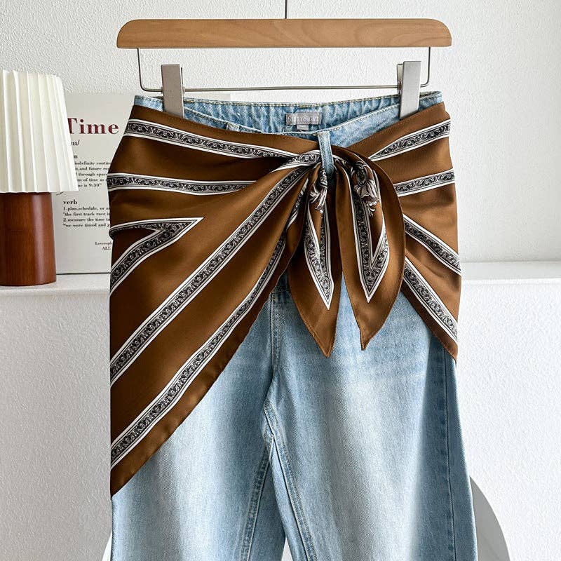 Minimalist Striped Waist Belt Silk Scarf