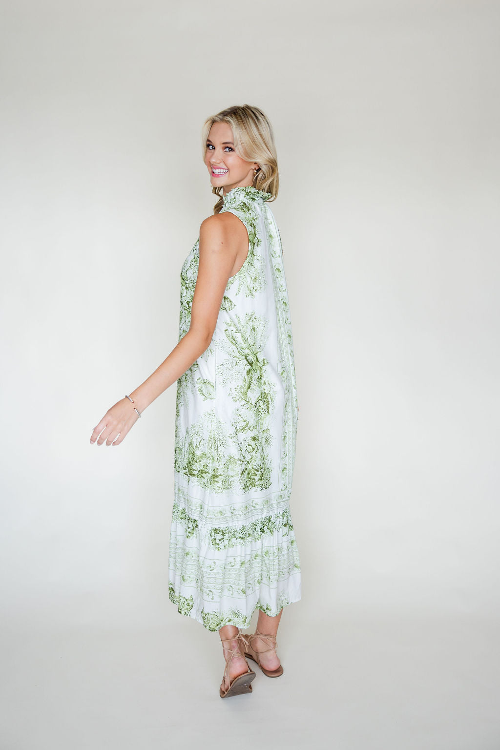 Botanical Mock Neck Midi Dress