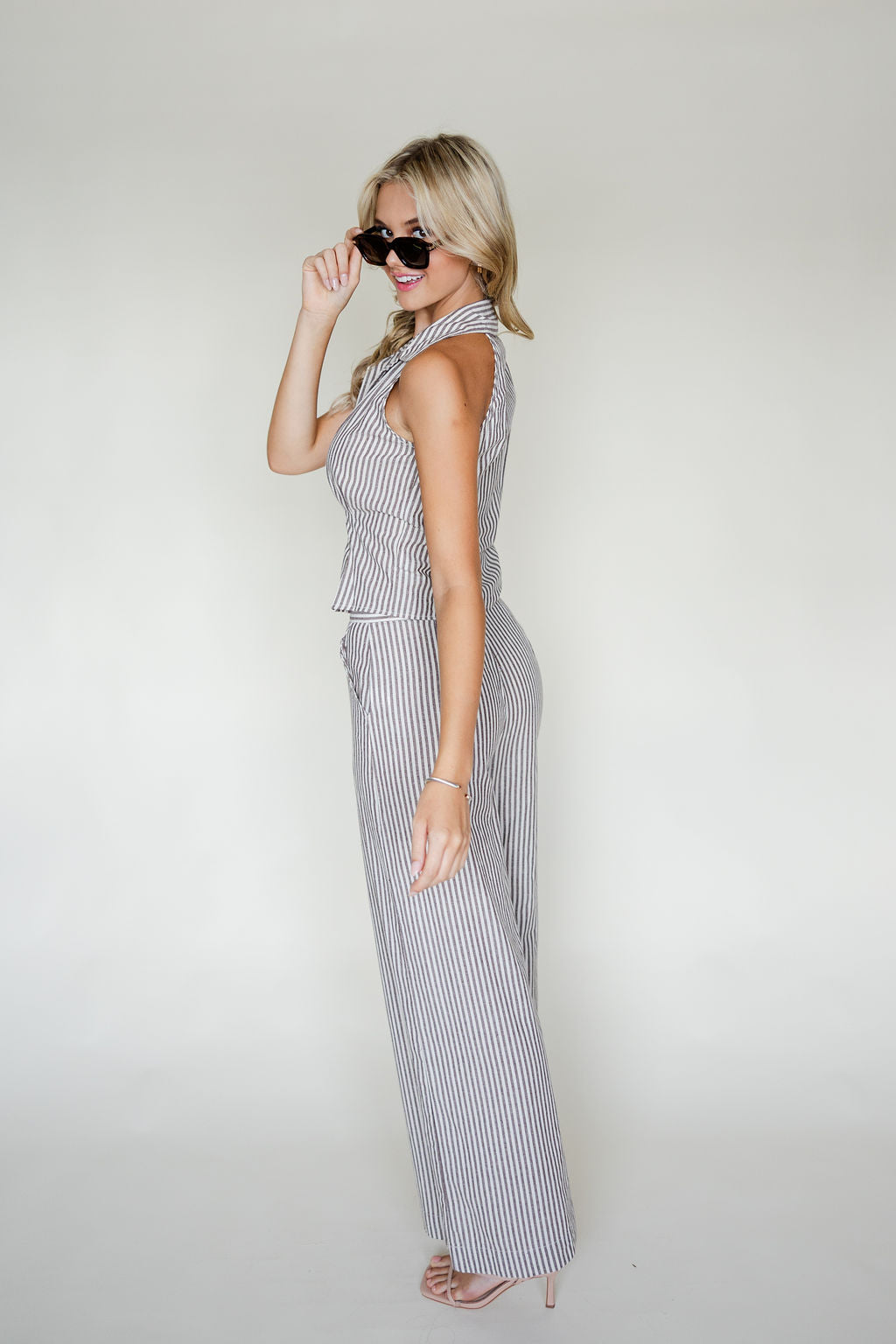 Striped Collared Top & Pants Set