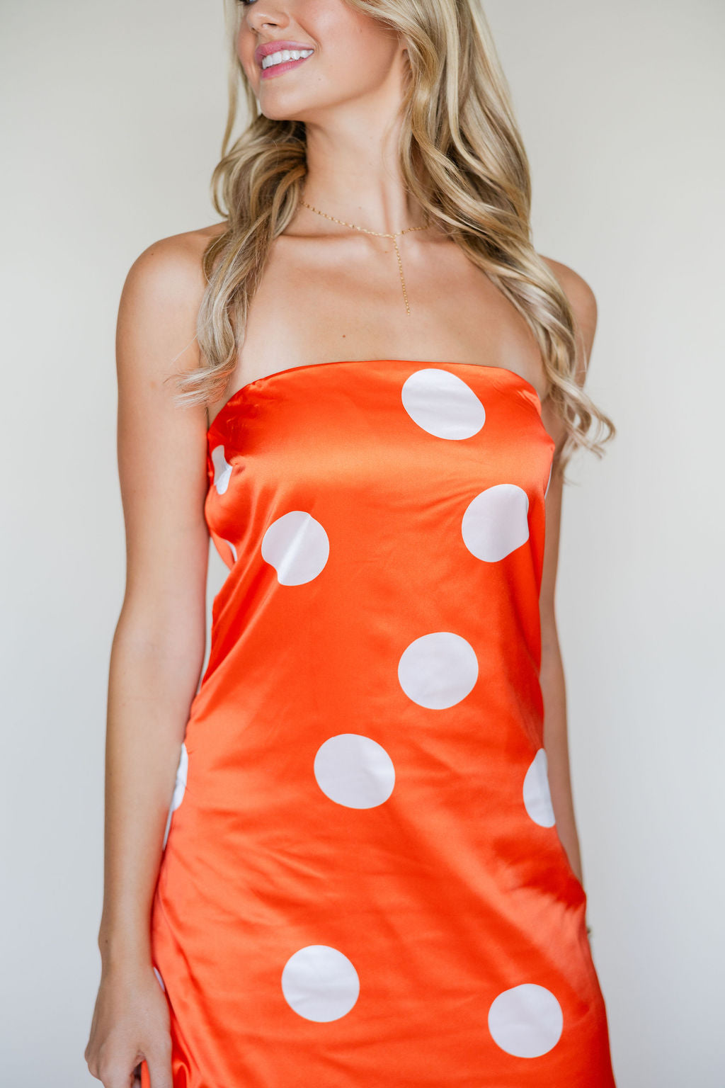 Strapless Polka Dot Midi Dress