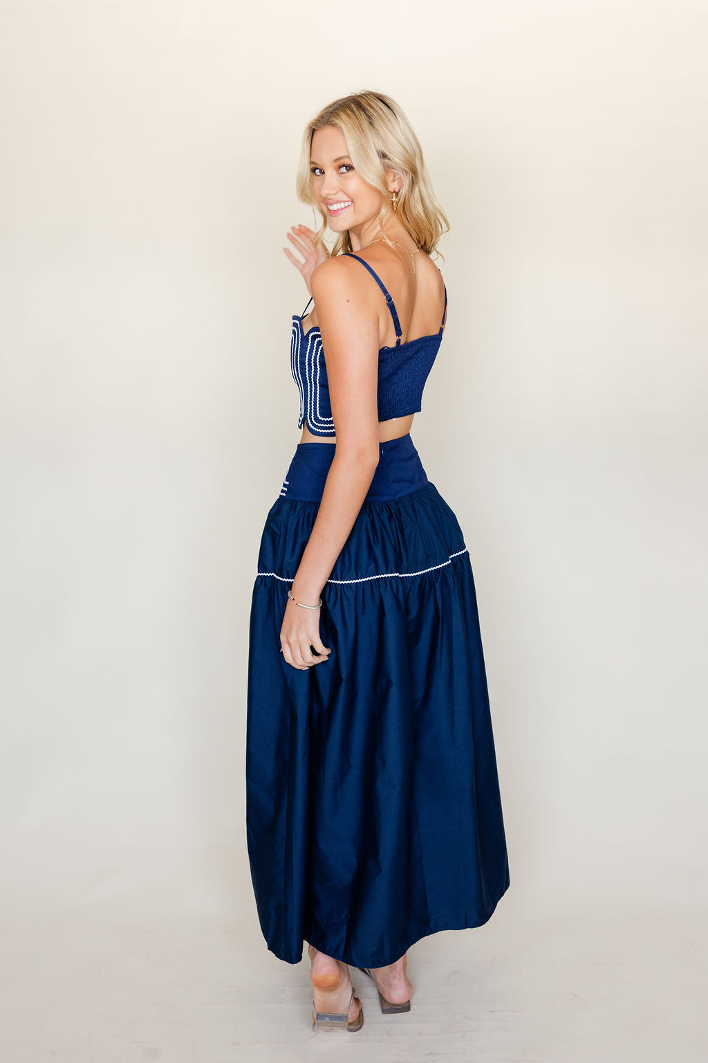 Contrast Binding Lace Trim Top & Skirt Set