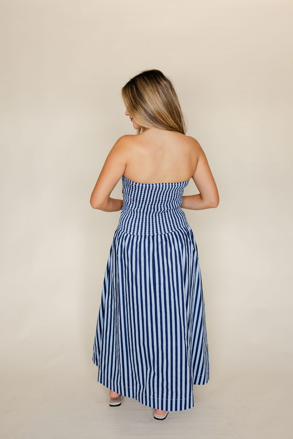 Striped Strapless Maxi Dress