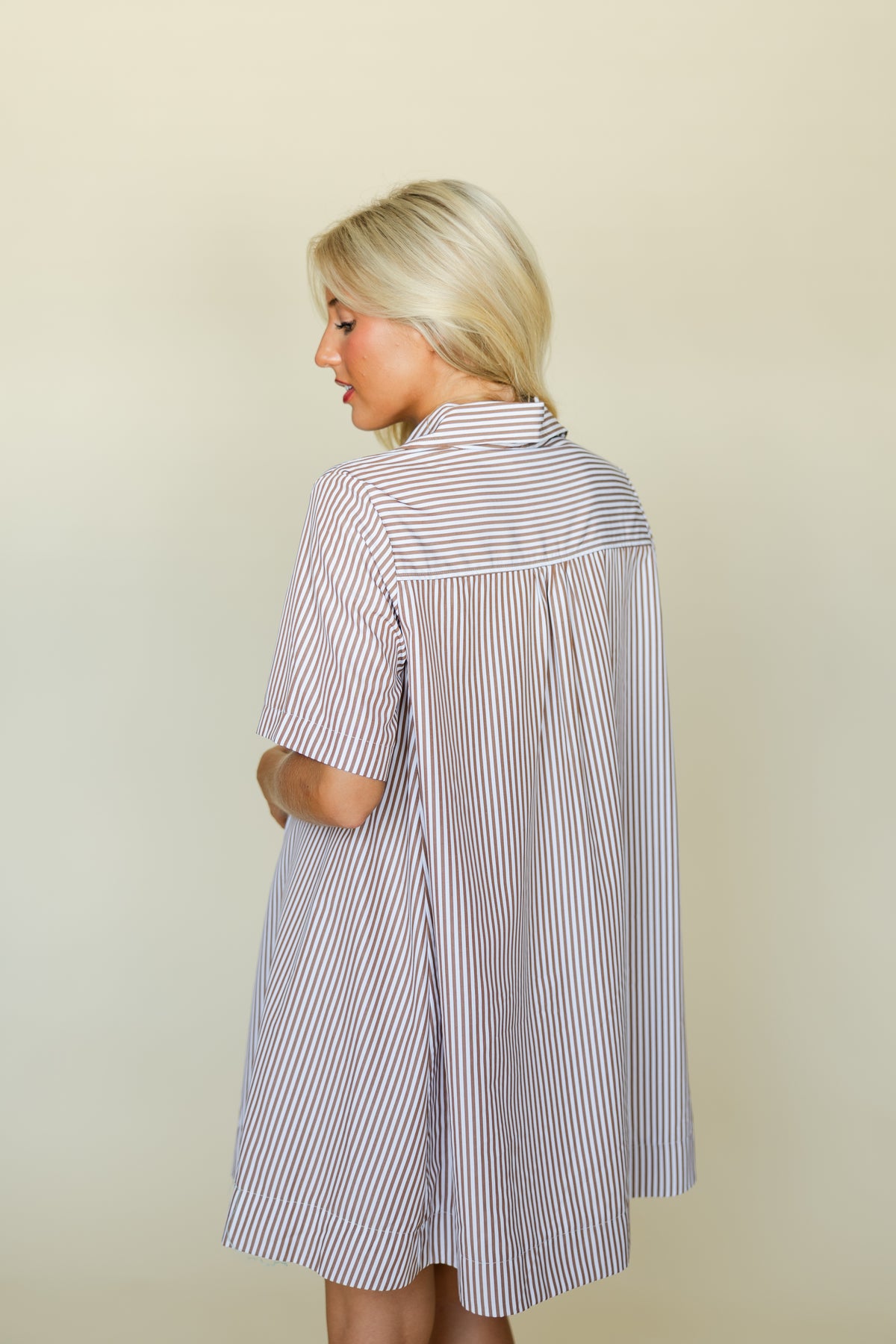 Striped Short Sleeve A-line Shirt Swing Dress