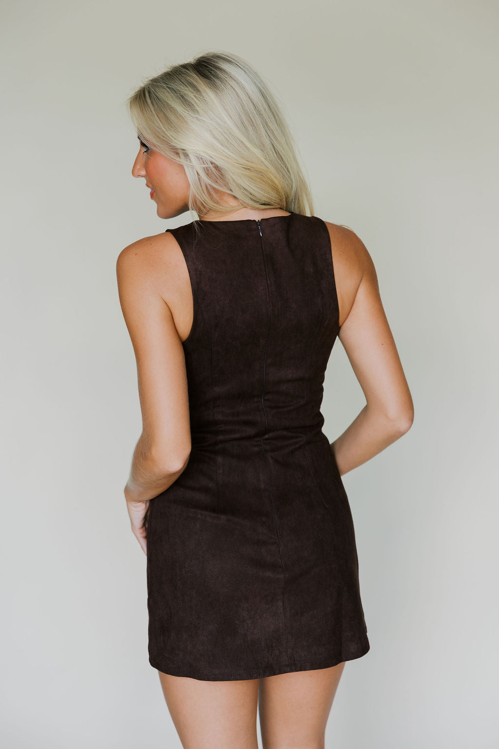 Suede Boat Neck Mini Dress