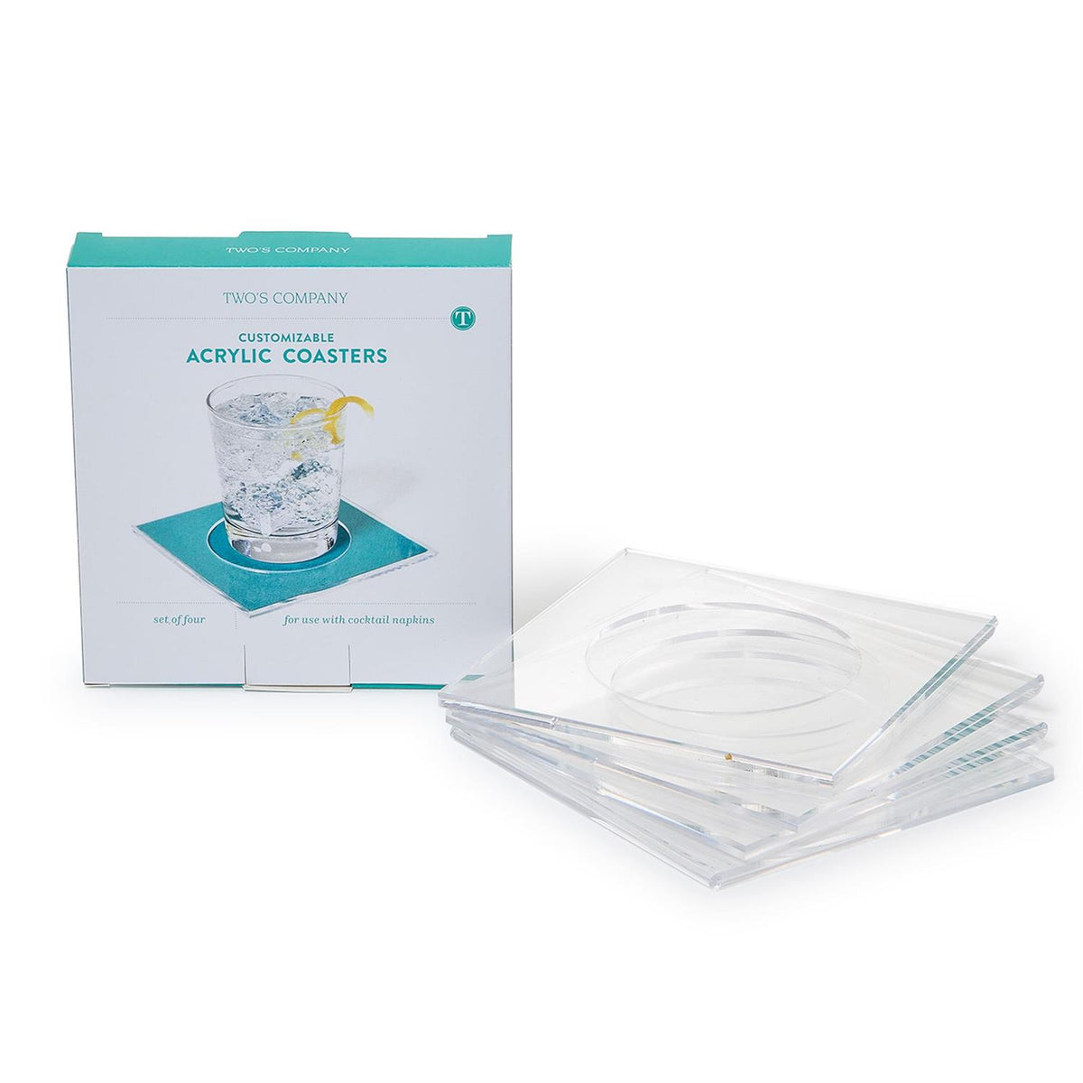 Set of 4 Clear Cocktail Coasters in Gift Box