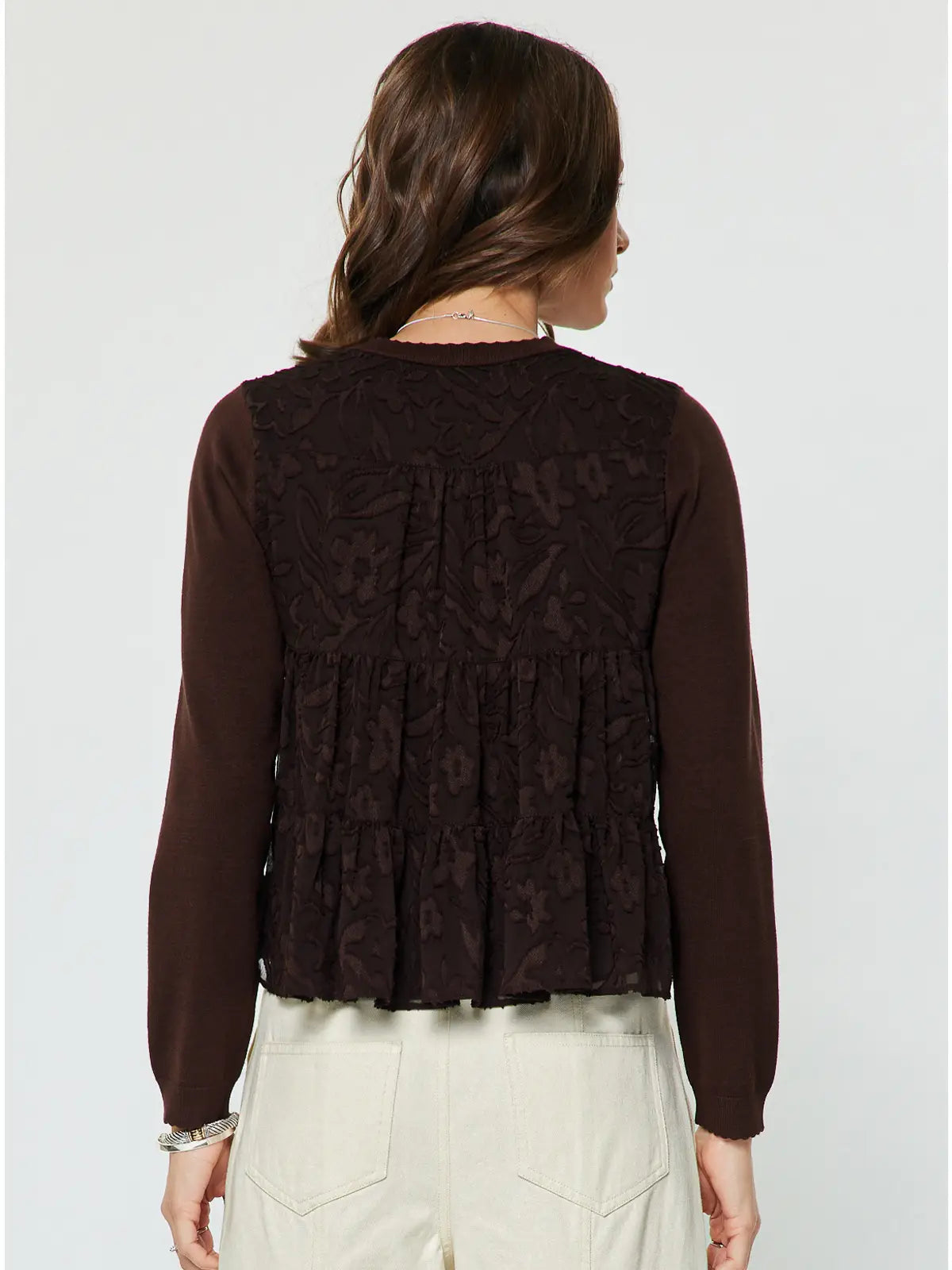 Mixed Media Floral Back Sweater Top