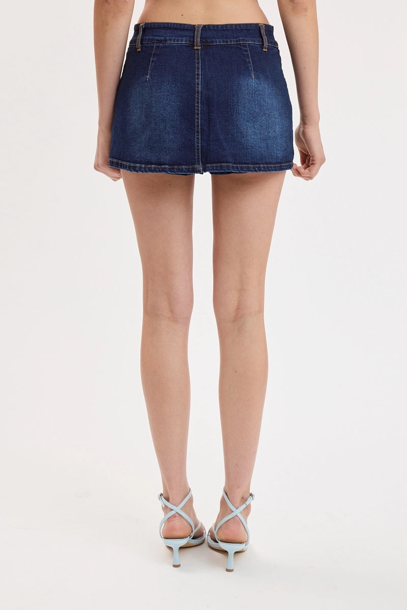 Lightly Washed Denim Casual Micro Mini Skort