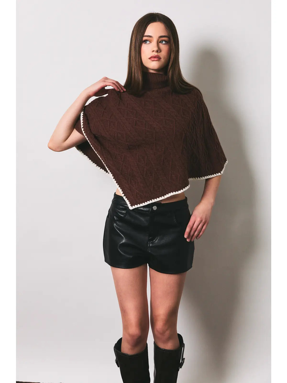 FOLD OVER TURTLE NECK KNIT SWEATER PONCHO