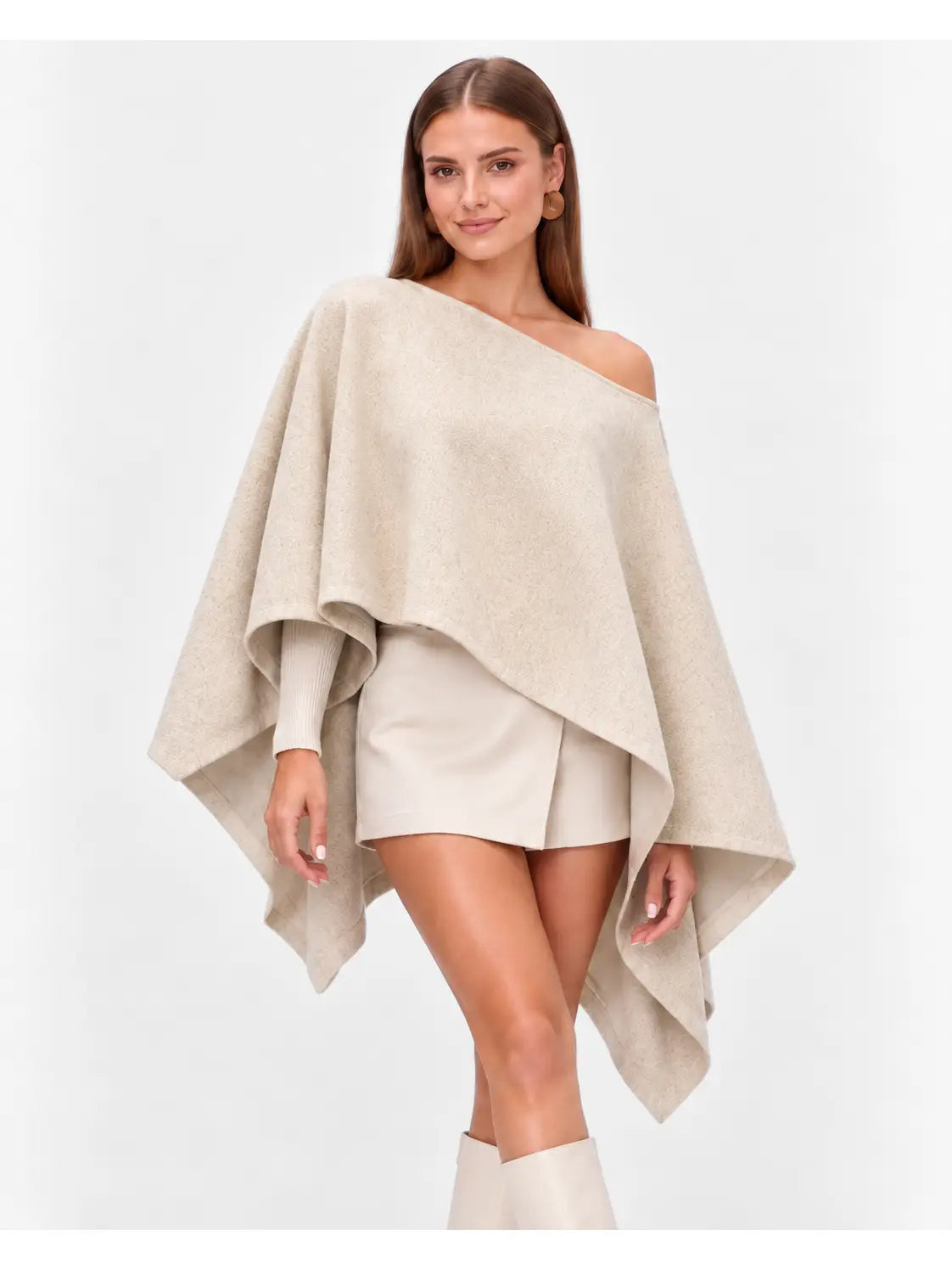 Wool Flannel Off the Shoulder Draped Cape