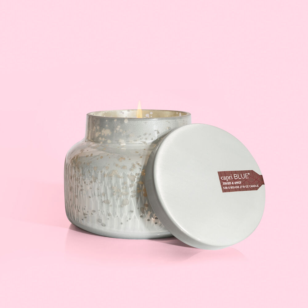 TINSEL AND SPICE WHITE MERCURY ETCHED 19OZ SIGNATURE JAR