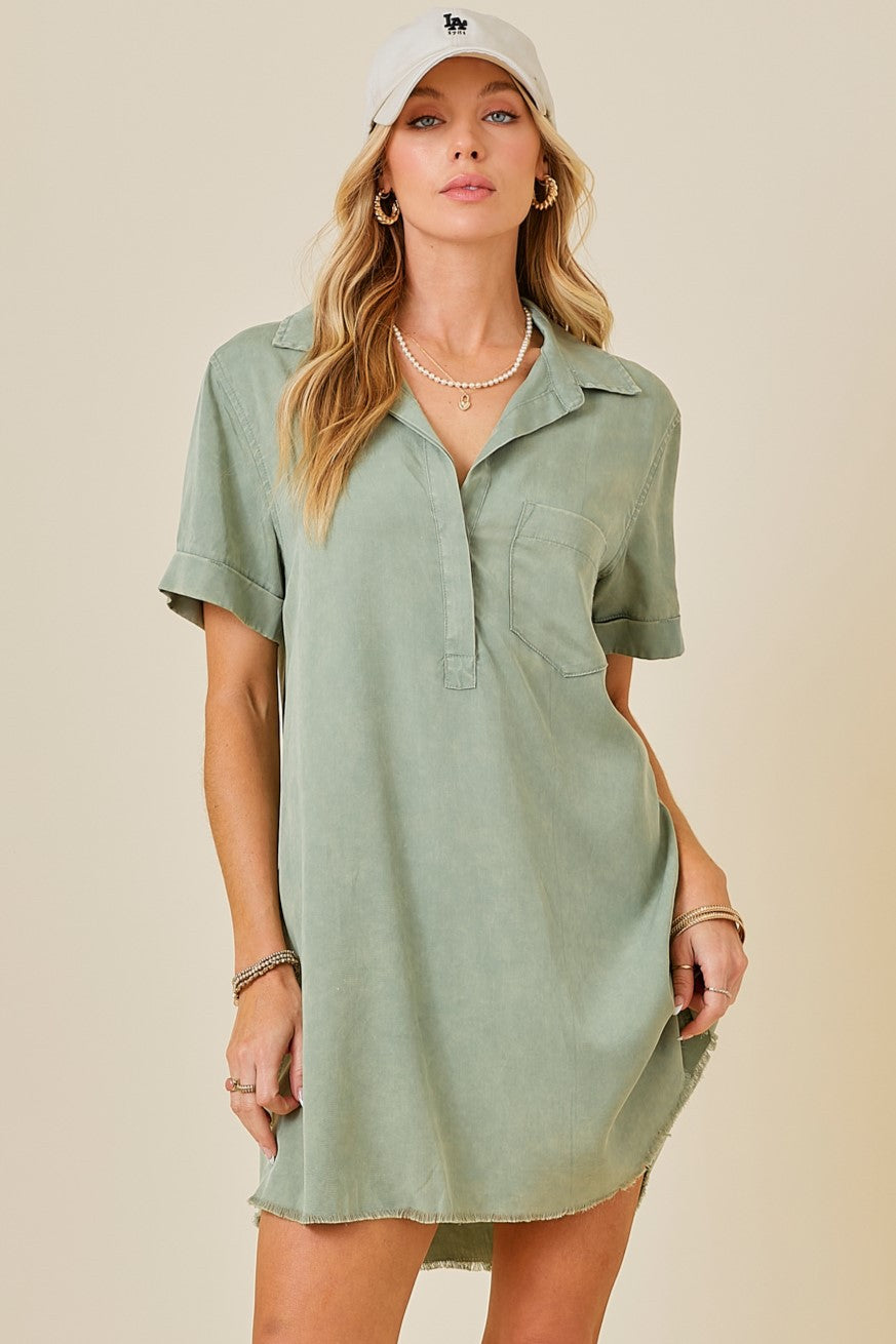 Short Sleeve Washed Denim Shirt Dress