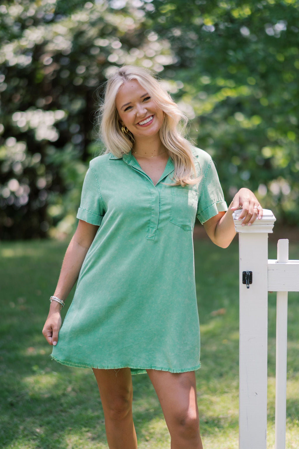 Short Sleeve Washed Denim Shirt Dress