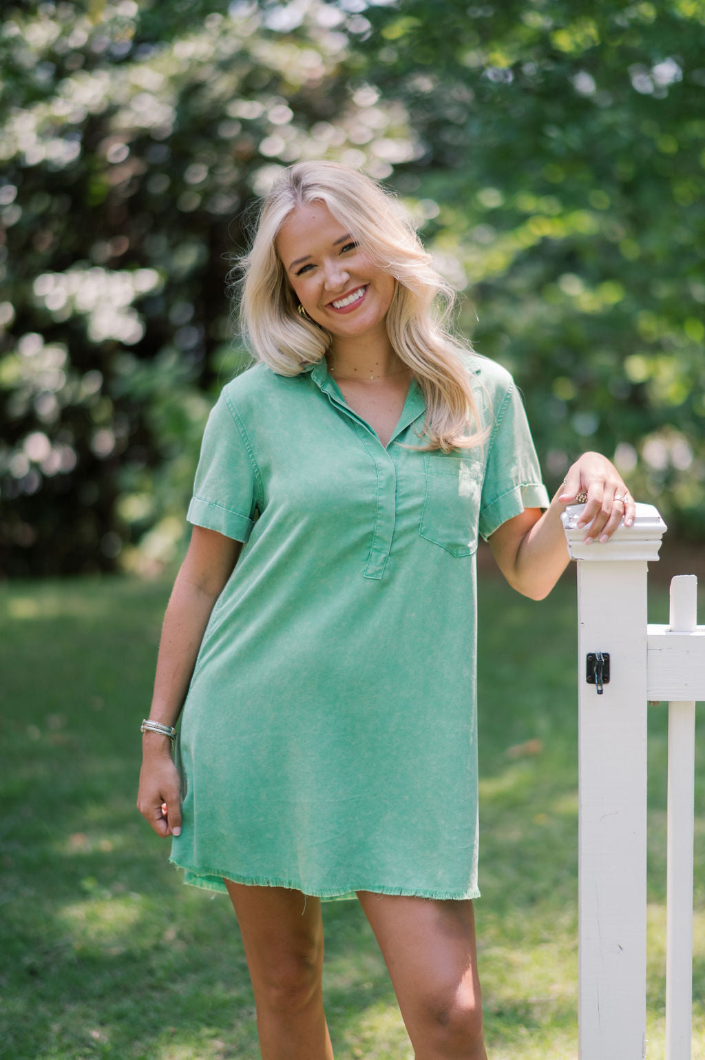 Short Sleeve Washed Denim Shirt Dress
