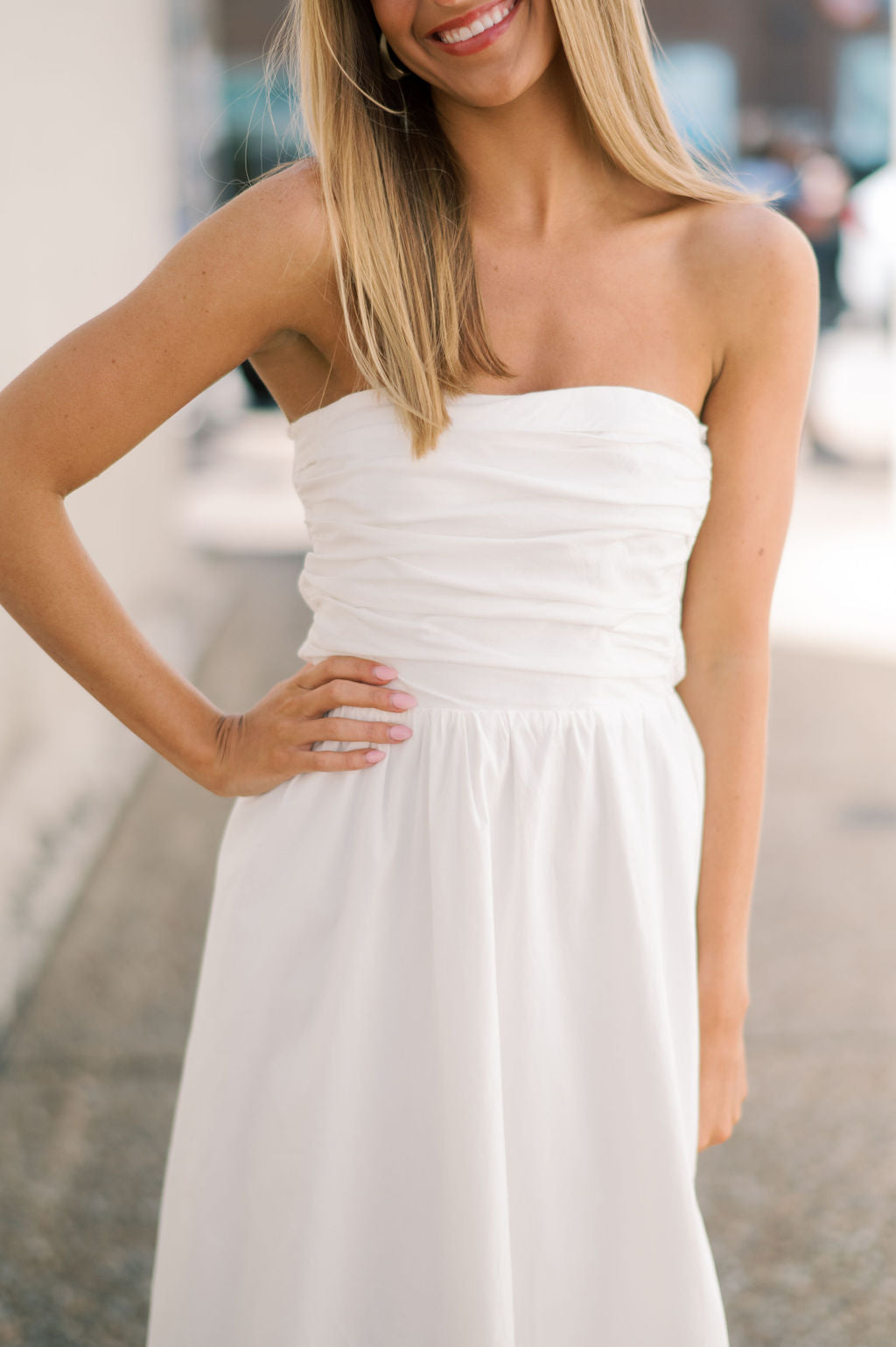 STRAPLESS MAXI DRESS WITH RUCHING DETAIL