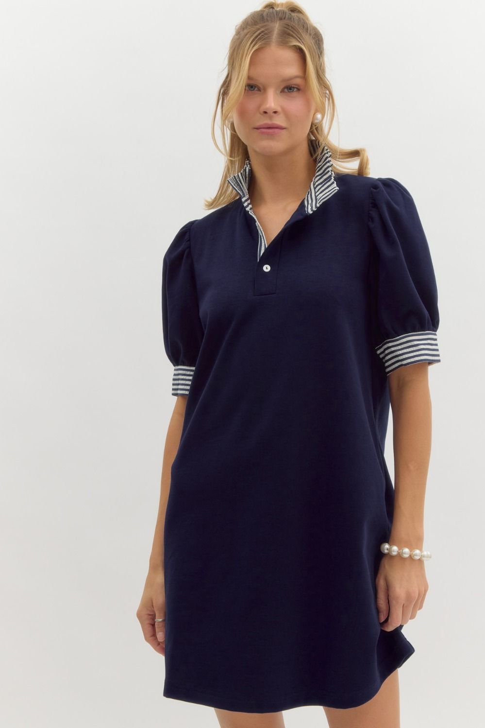 Contrasting Striped Collar Dress