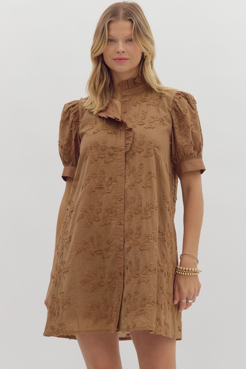 Short Sleeve Floral Applique Mini Dress