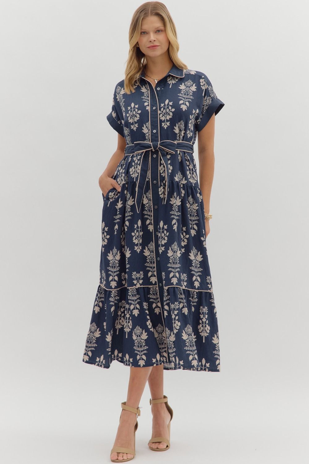 Short Sleeve Floral Midi Dress