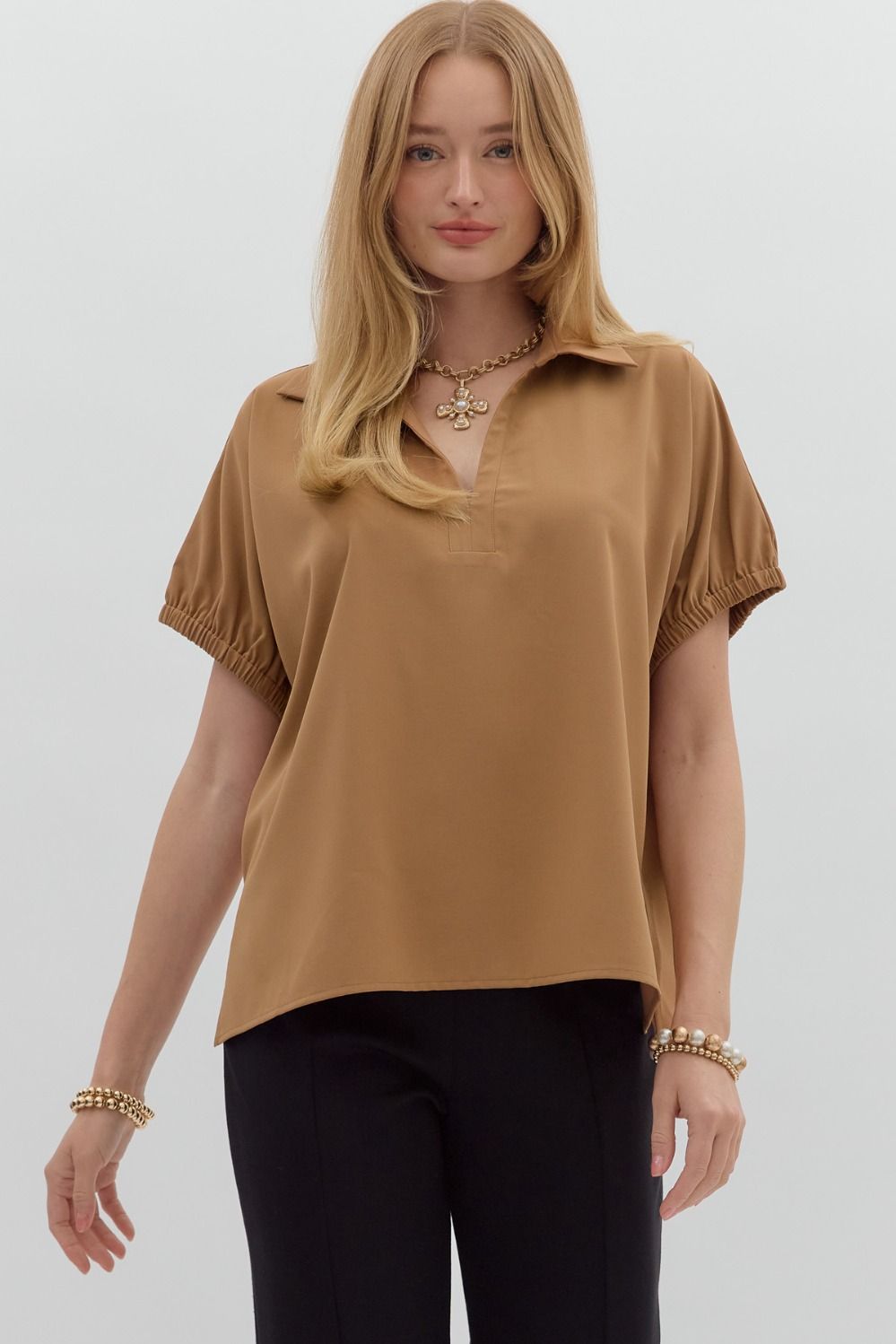 Lightweight Woven Collared Top