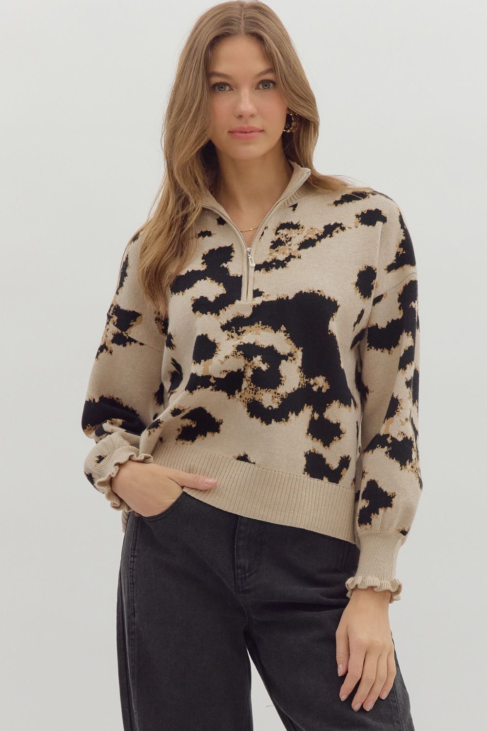 Abstract Quarter Zip Knit Top