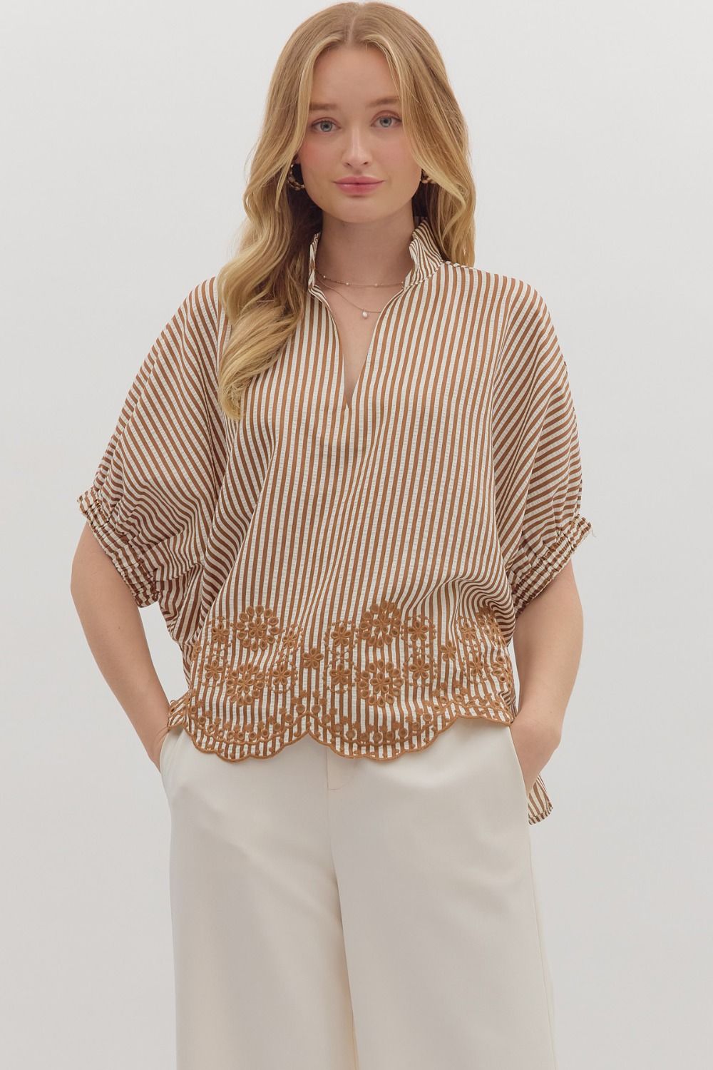 Striped Floral Scallop Hem Top