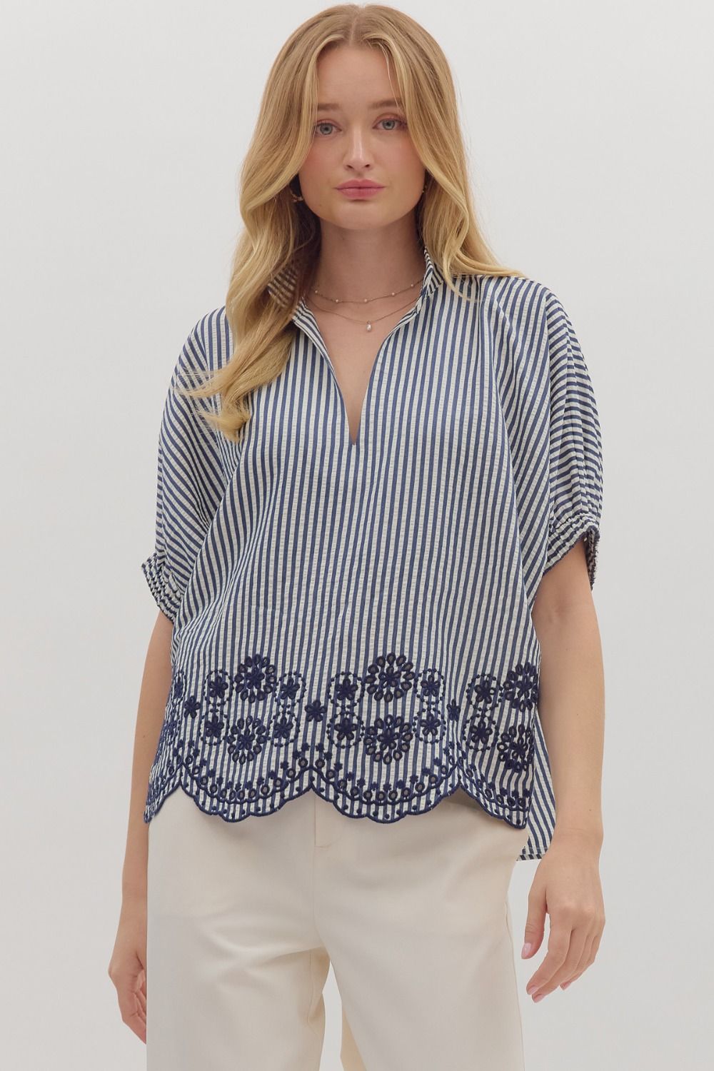 Striped Floral Scallop Hem Top