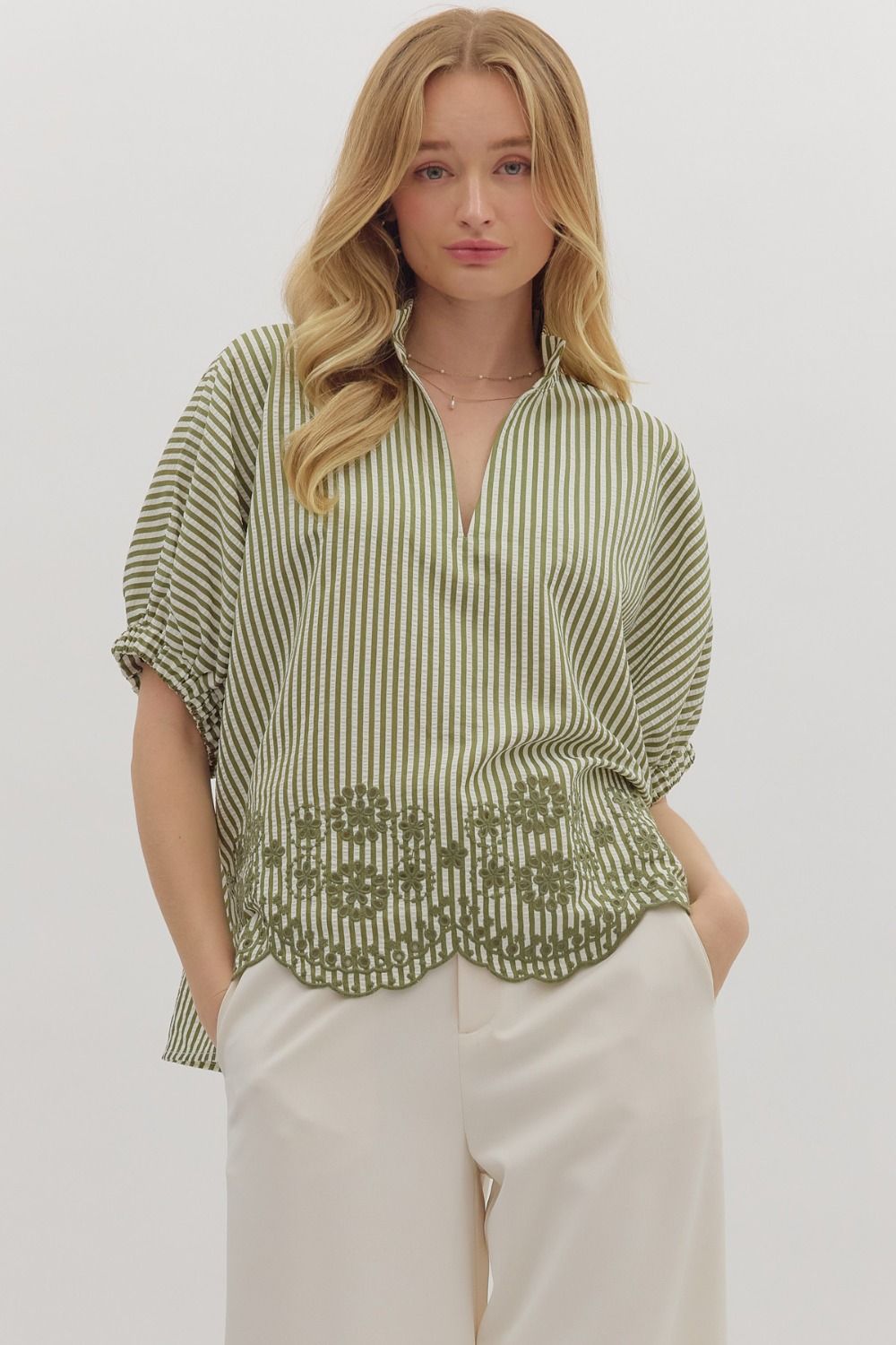 Striped Floral Scallop Hem Top
