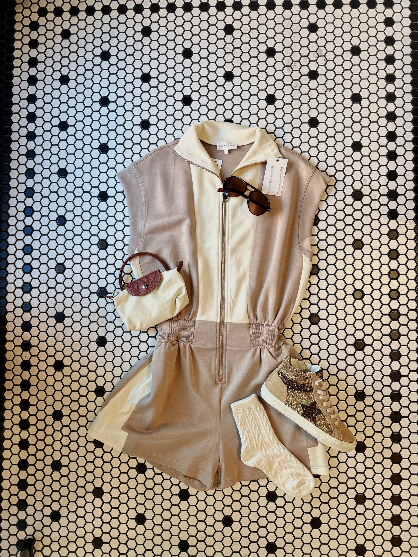 Contrast Zip Front Romper