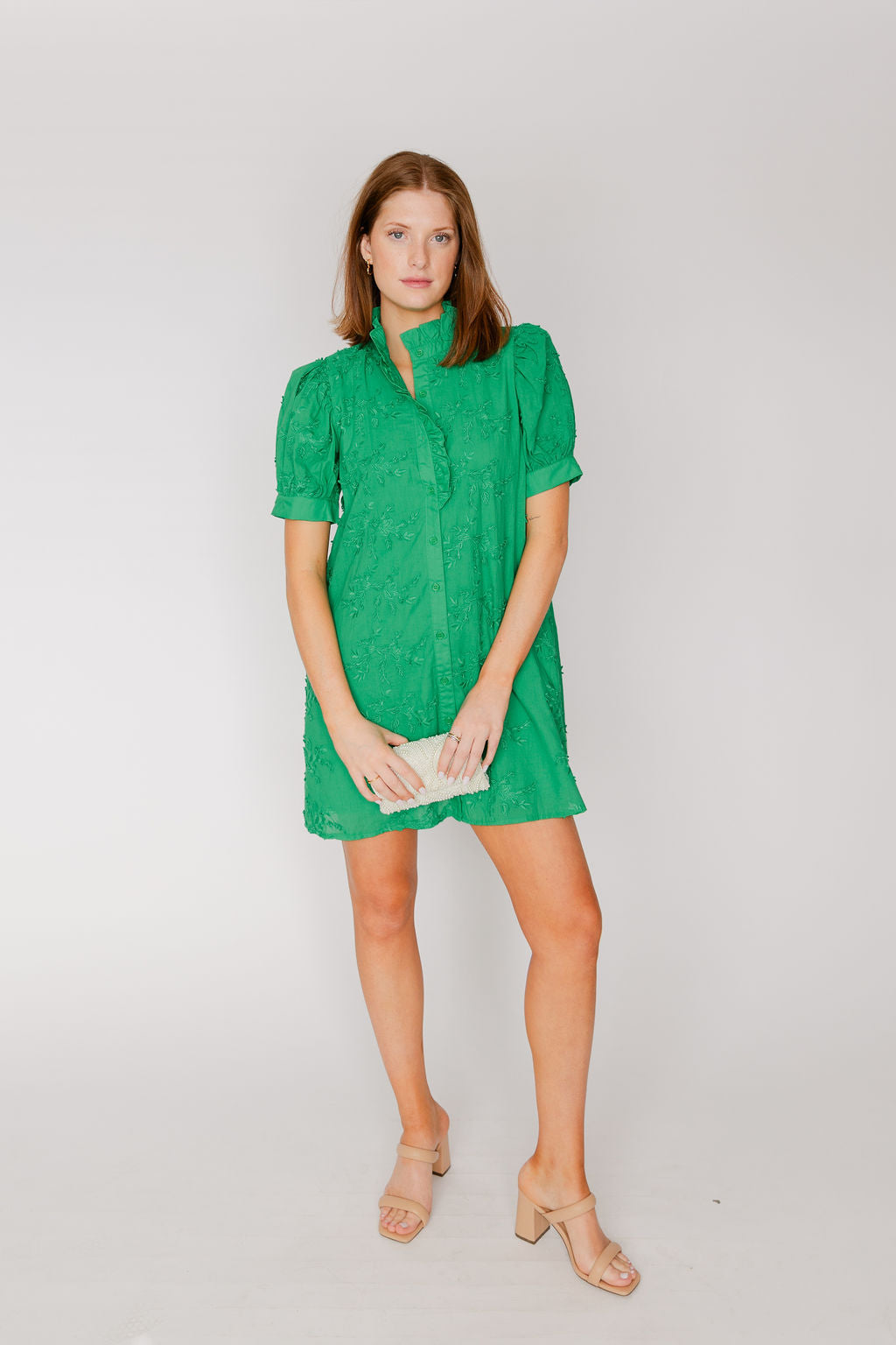 Short Sleeve Floral Applique Mini Dress