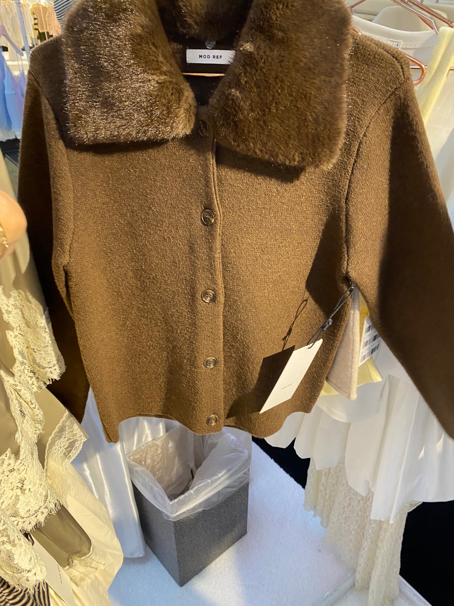 Faux Fur Collar Thick Cardigan