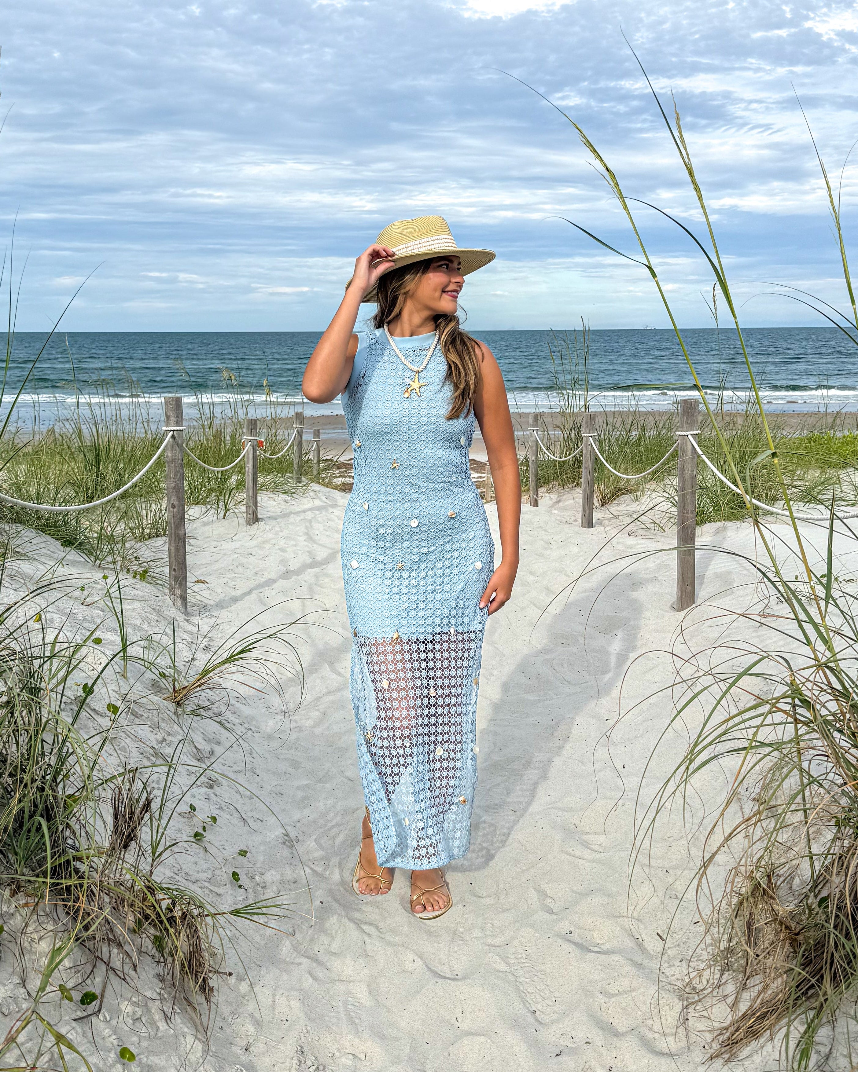 Ocean Net Shell Embroidered Bodycon Dress – Therapy Boutique