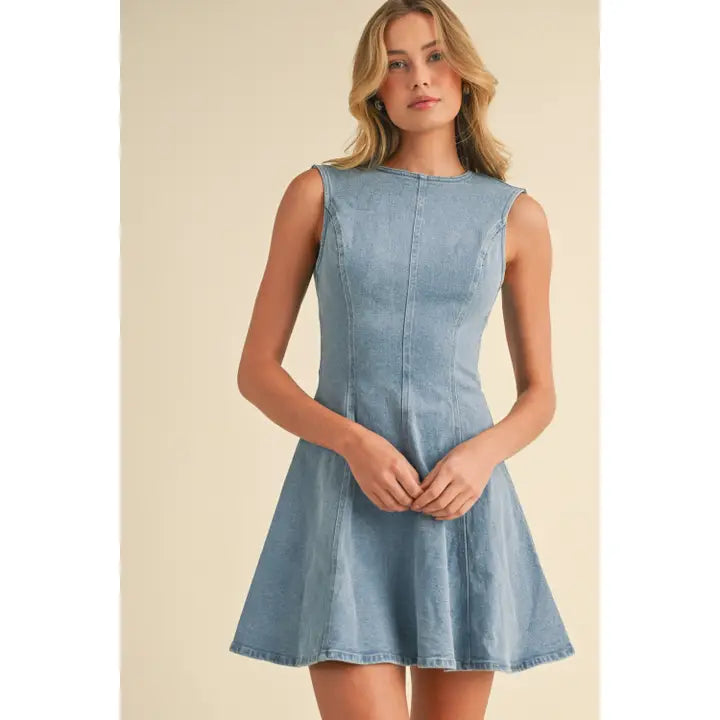 Denim Mini Dress with Back Bow