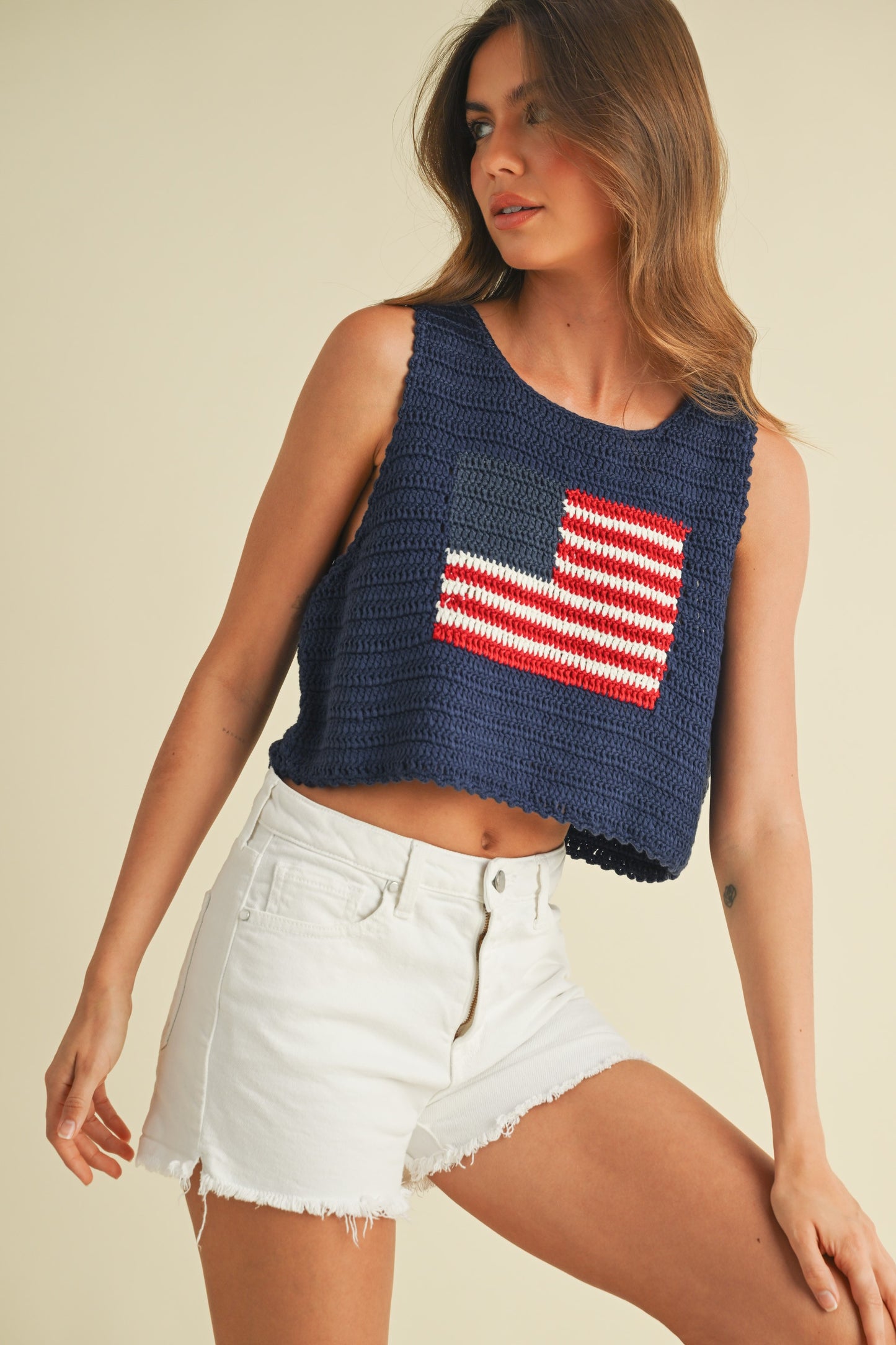 USA Flag Knit Crop Tank