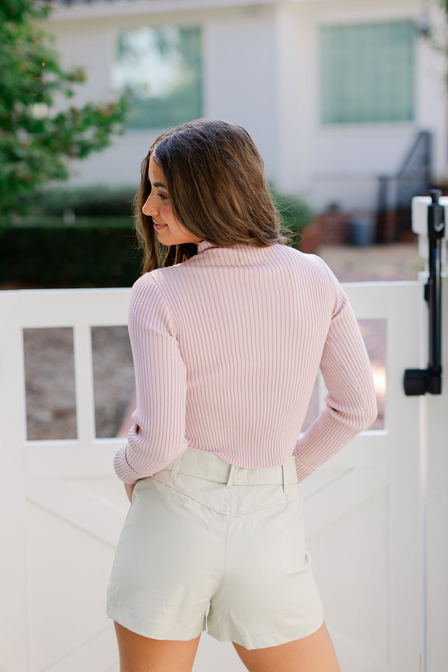 LONG SLEEVE RIBBED MOCK NECK CROP SWEATER