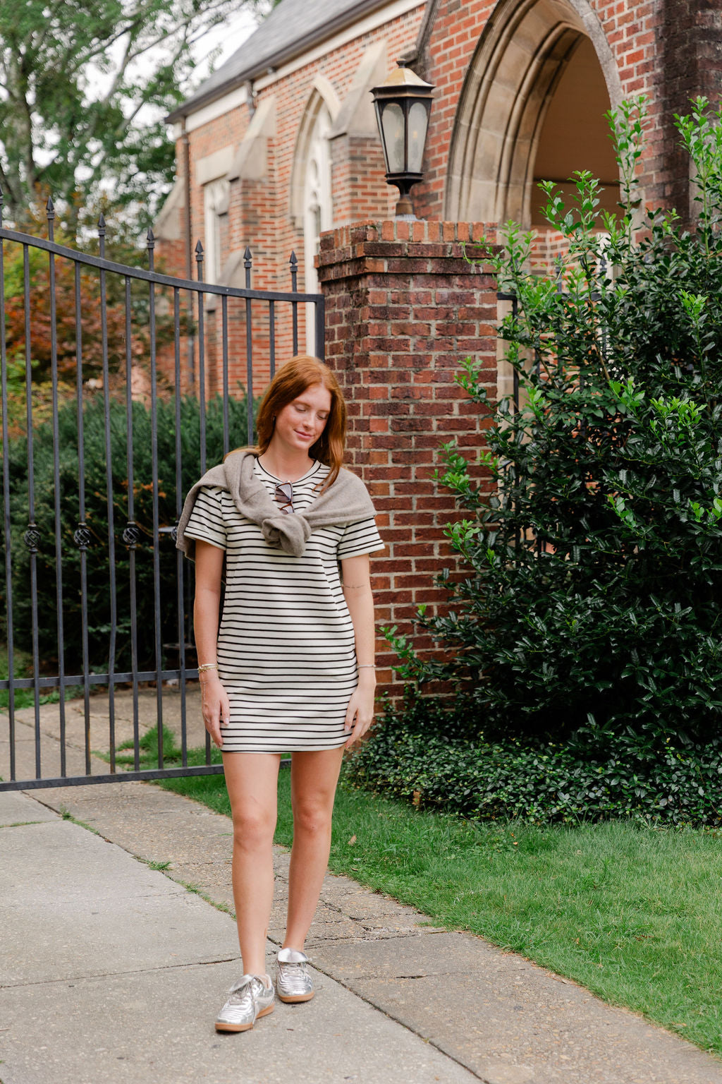 Drop Shoulder Striped Casual Mini Dress