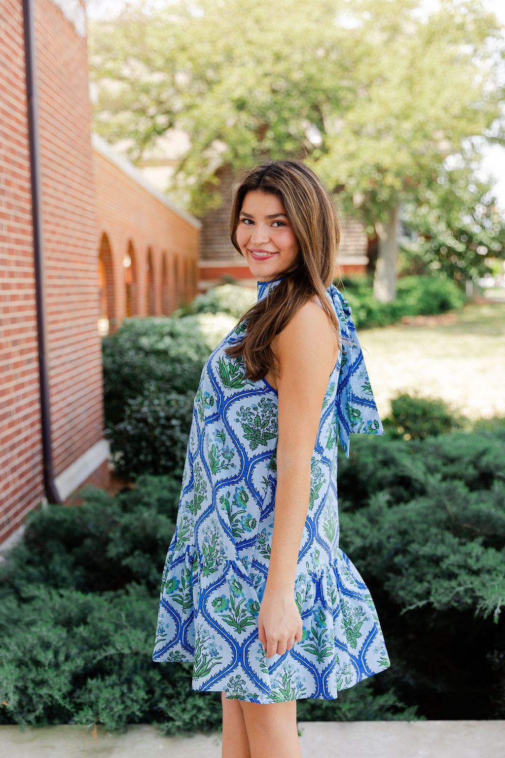High Neck Floral Print Dress