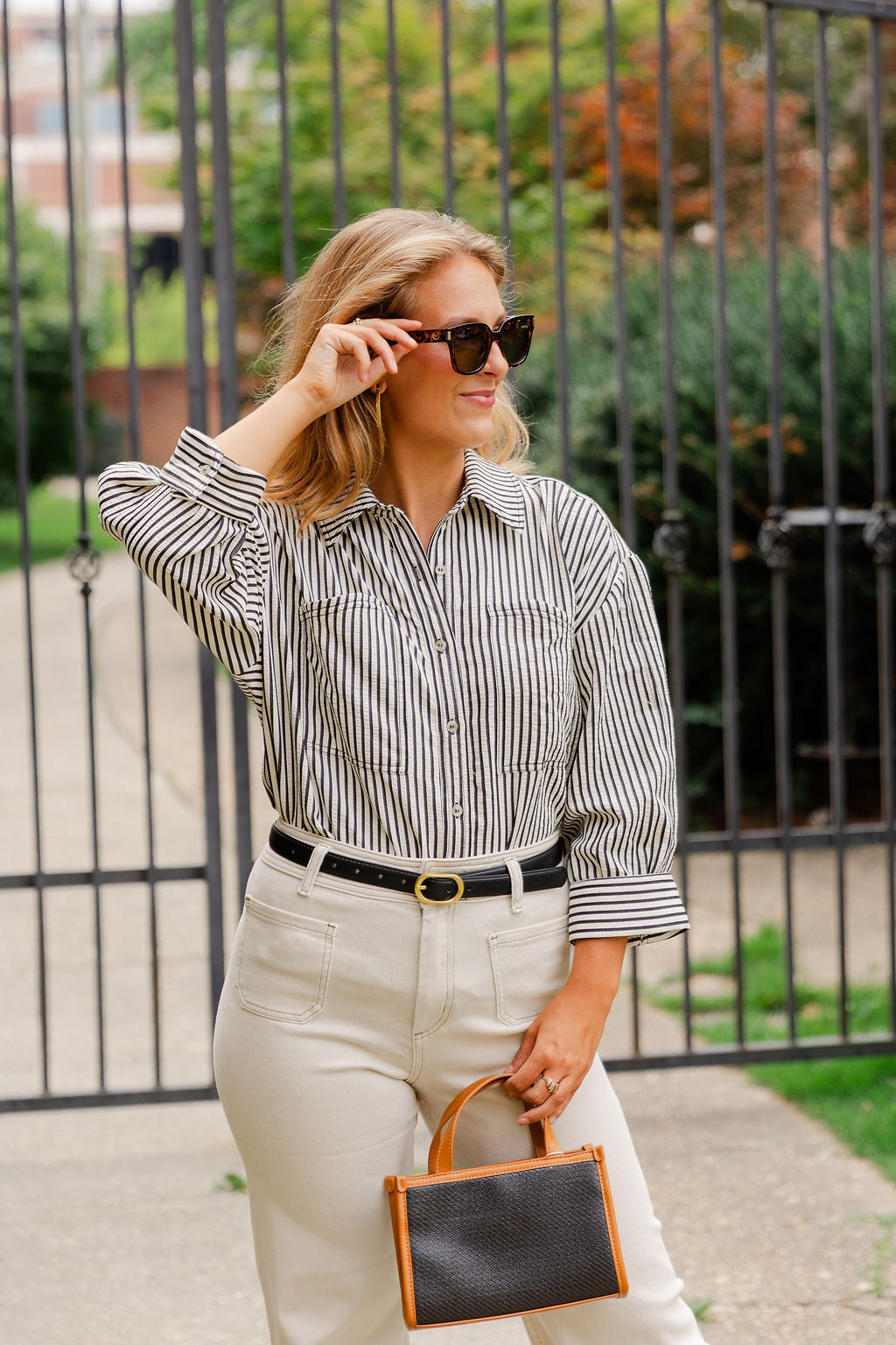 Textured Striped Button Down Top