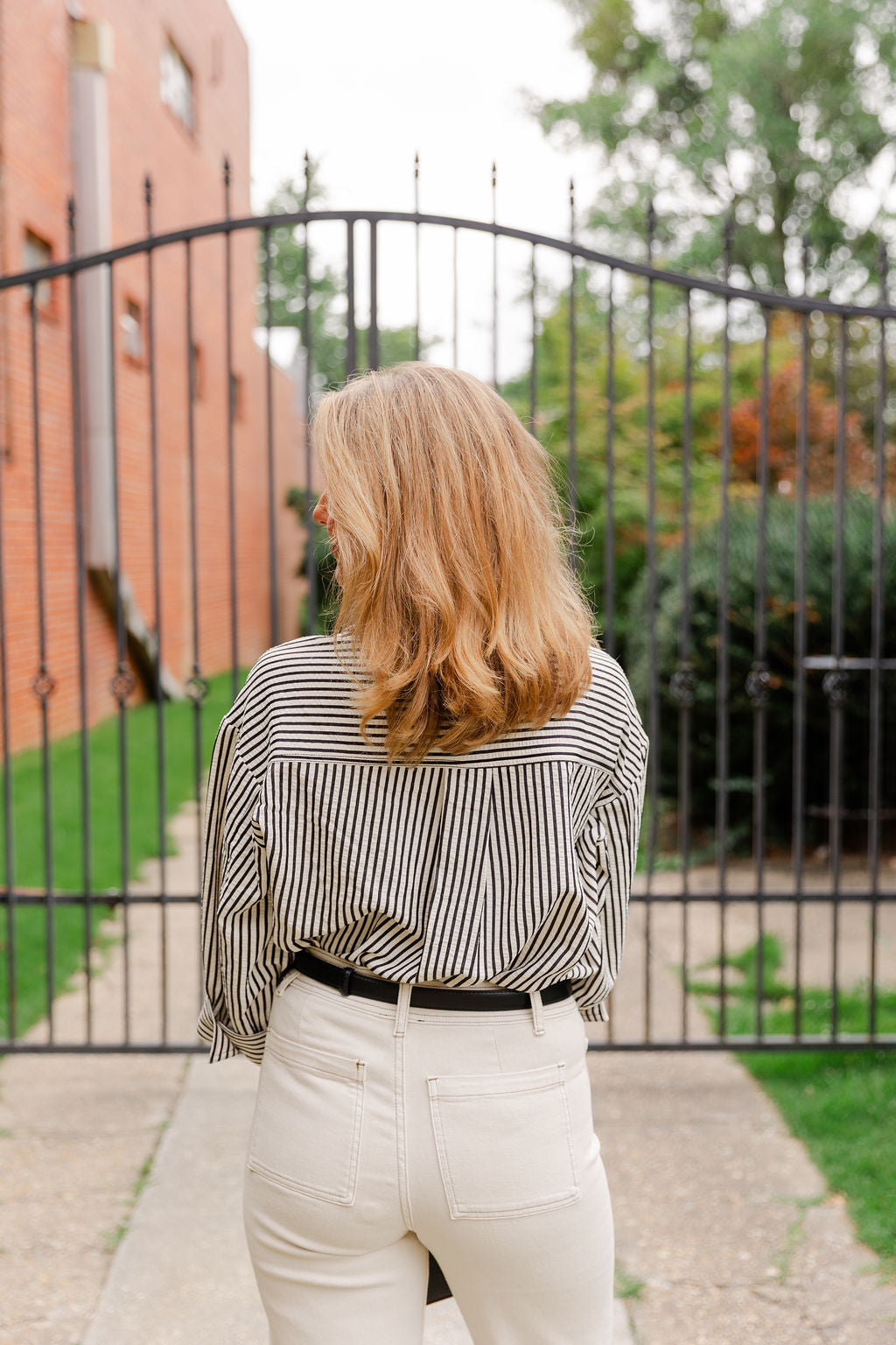 Textured Striped Button Down Top