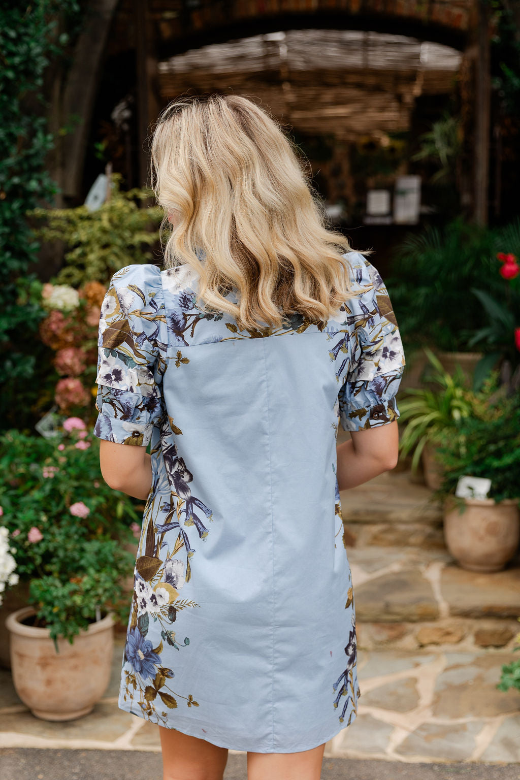 Front Button Ruffle Collar Print Dress