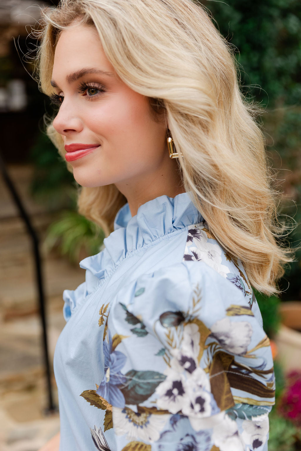 Front Button Ruffle Collar Print Dress