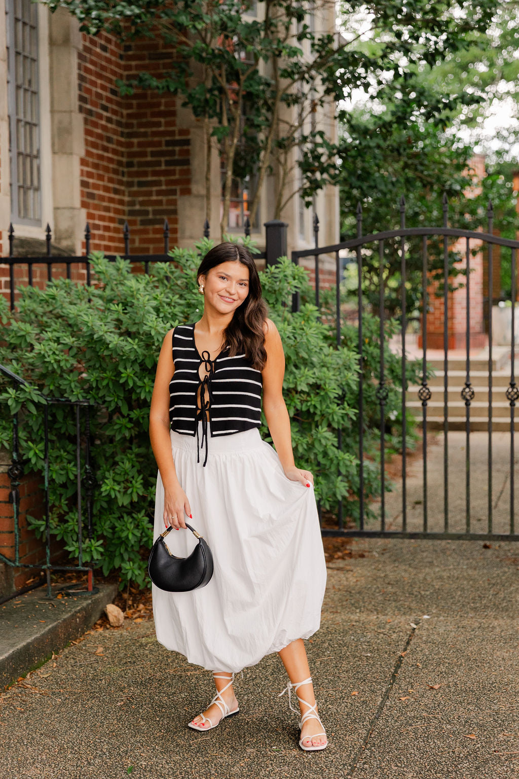 Clara Striped Front Tie Knit Top