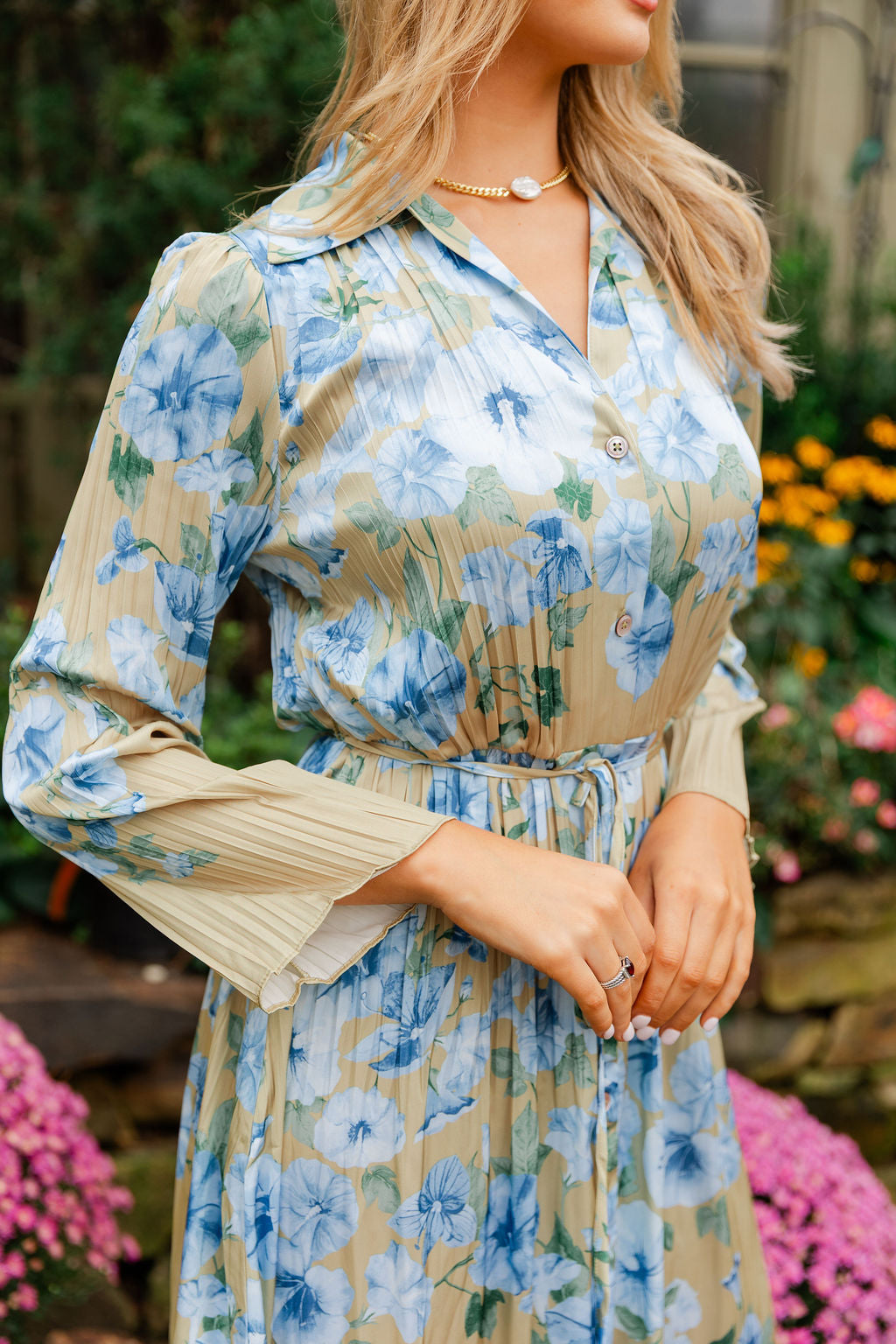 Floral Print Belted Button Down Dress