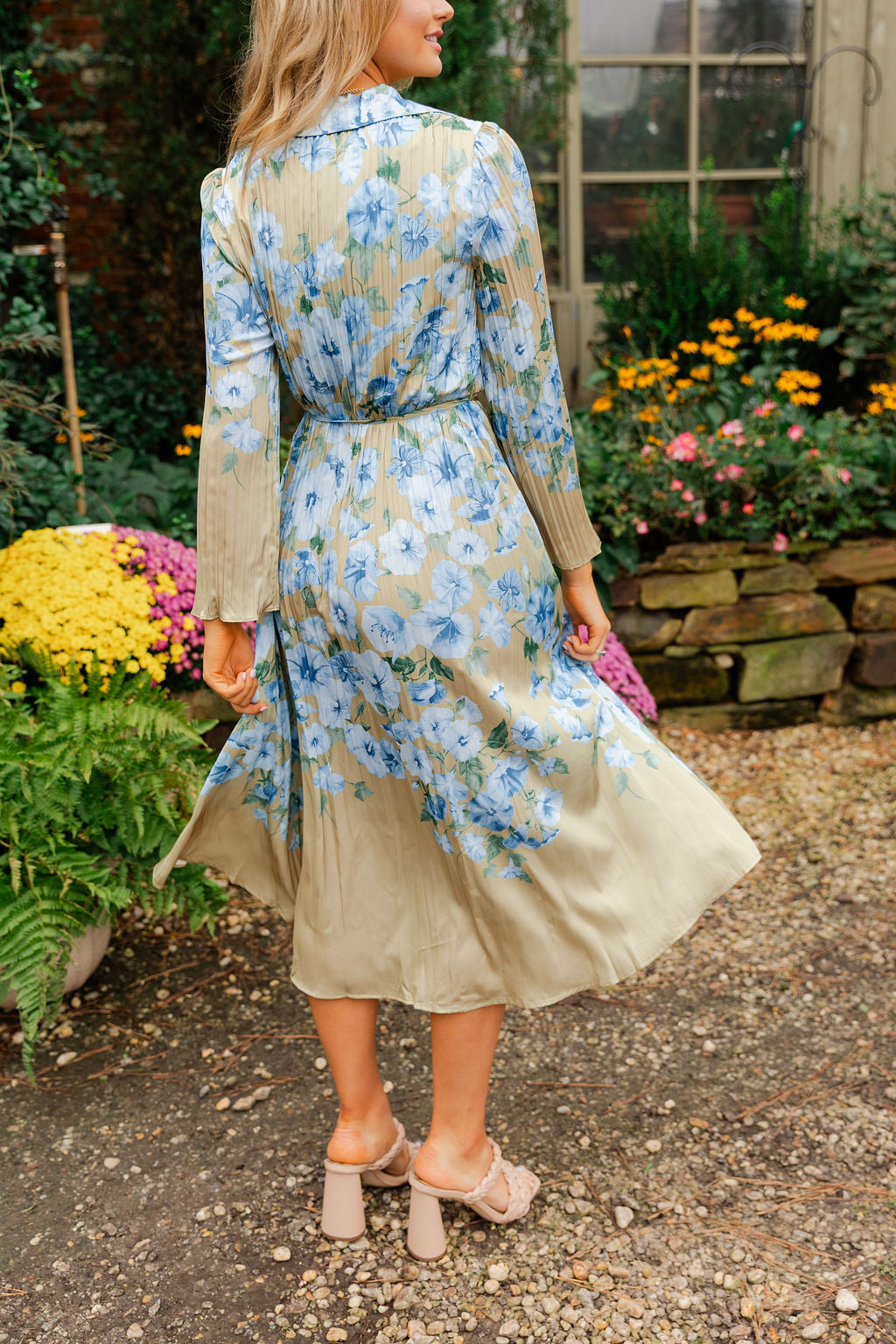 Floral Print Belted Button Down Dress