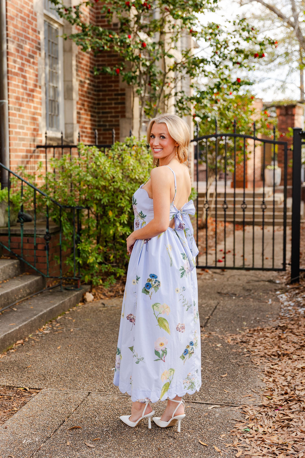 Scallop Hem Floral Midi Dress