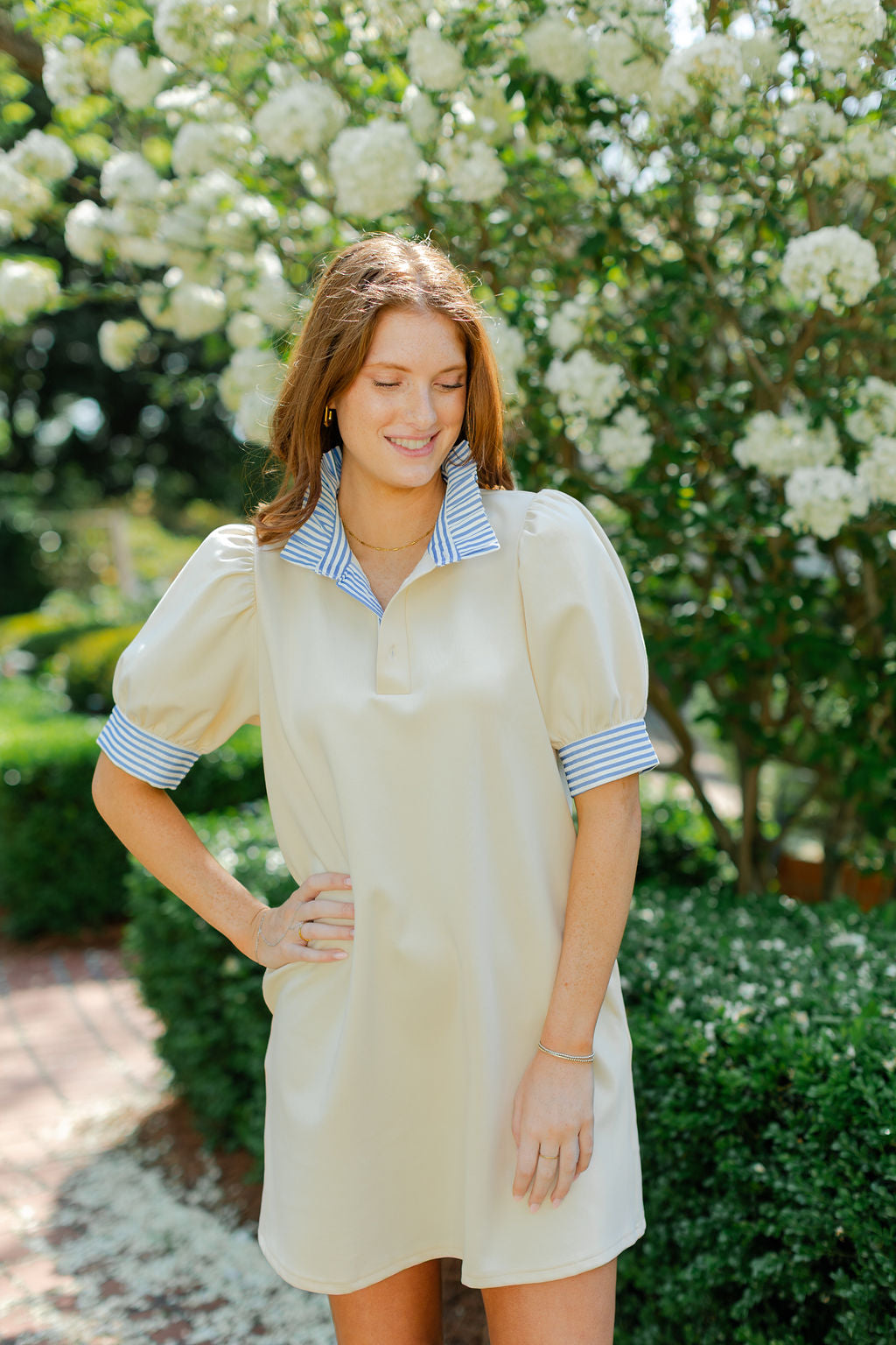 Contrasting Striped Collar Dress
