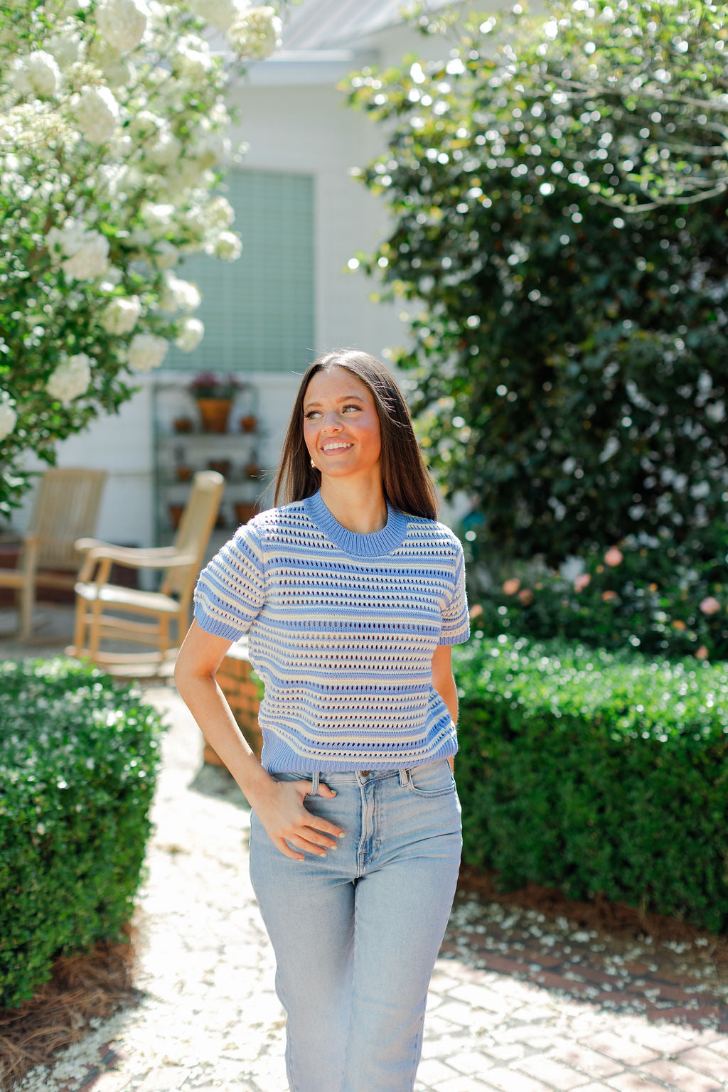 Stripe Short Sleeve Sweater