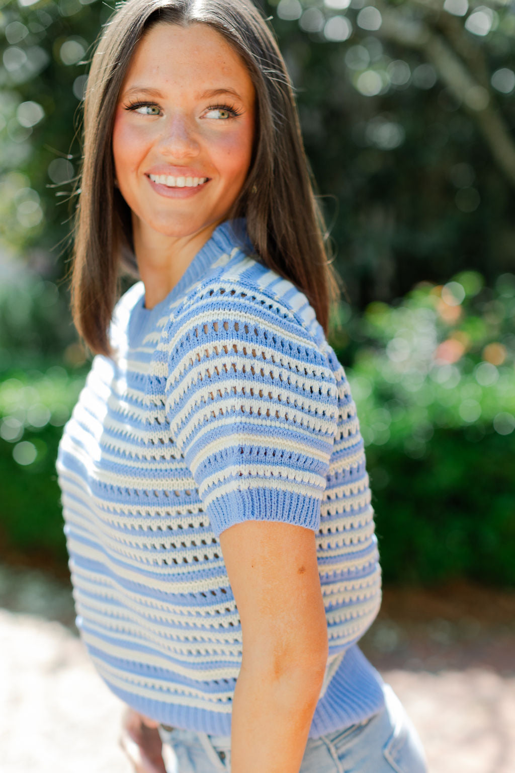 Stripe Short Sleeve Sweater