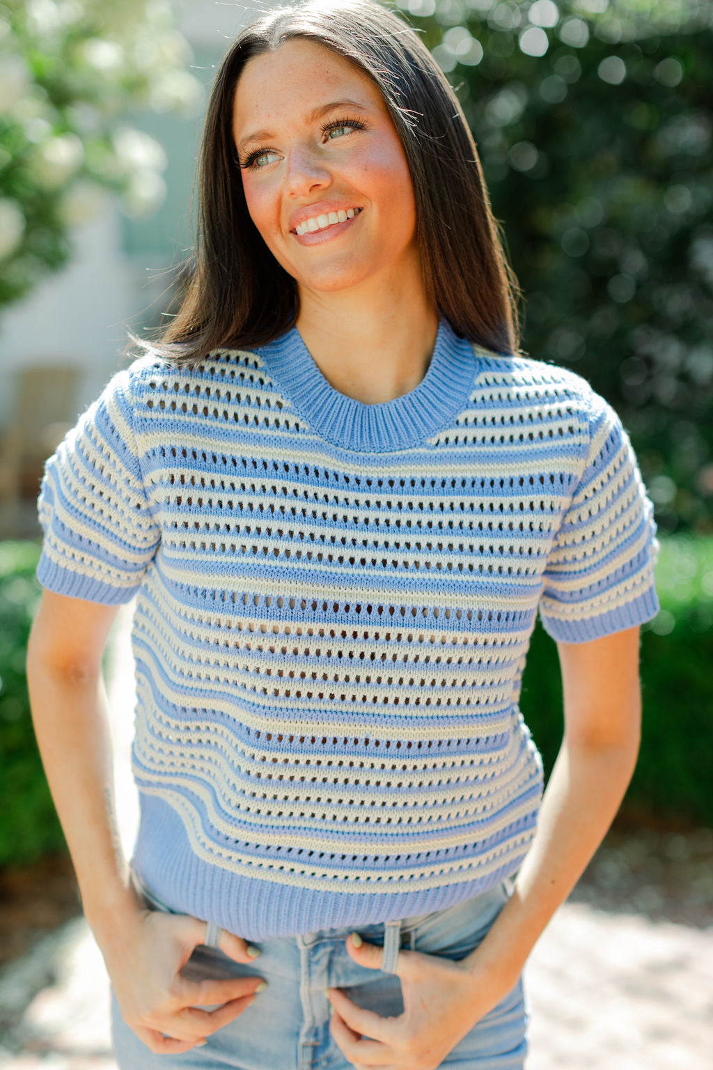 Stripe Short Sleeve Sweater
