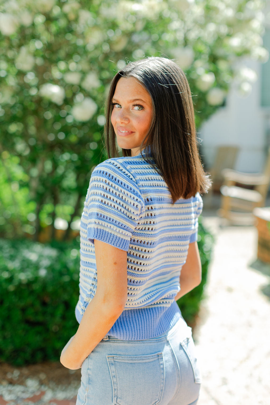 Stripe Short Sleeve Sweater