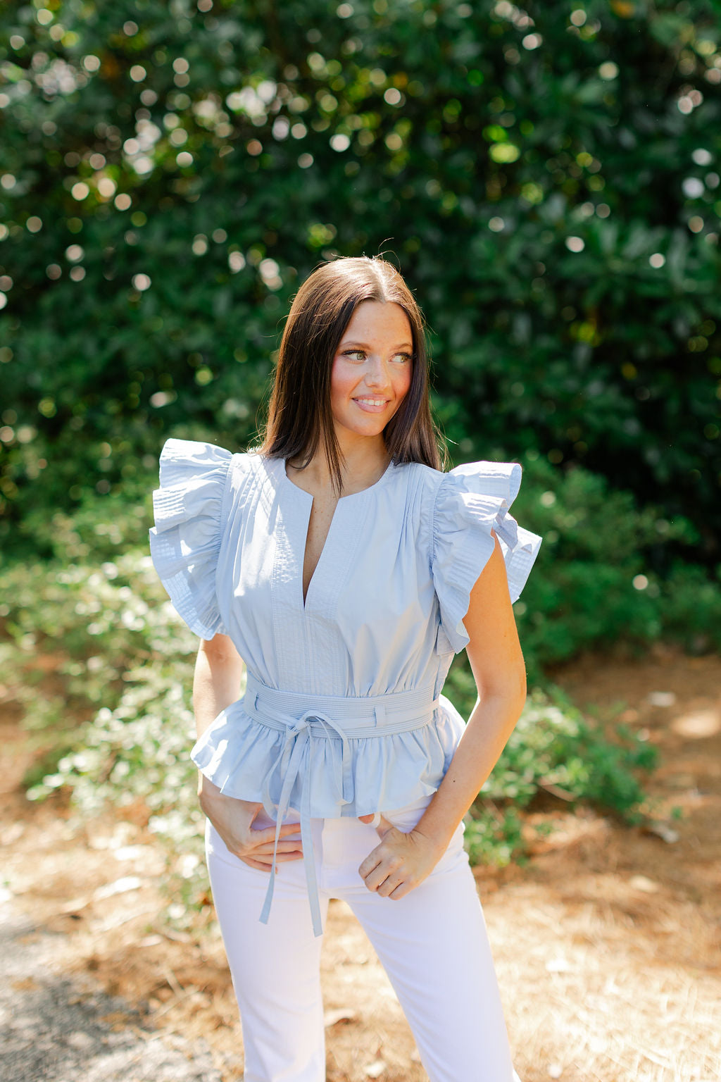 Flutter Sleeve Peplum Tie Top