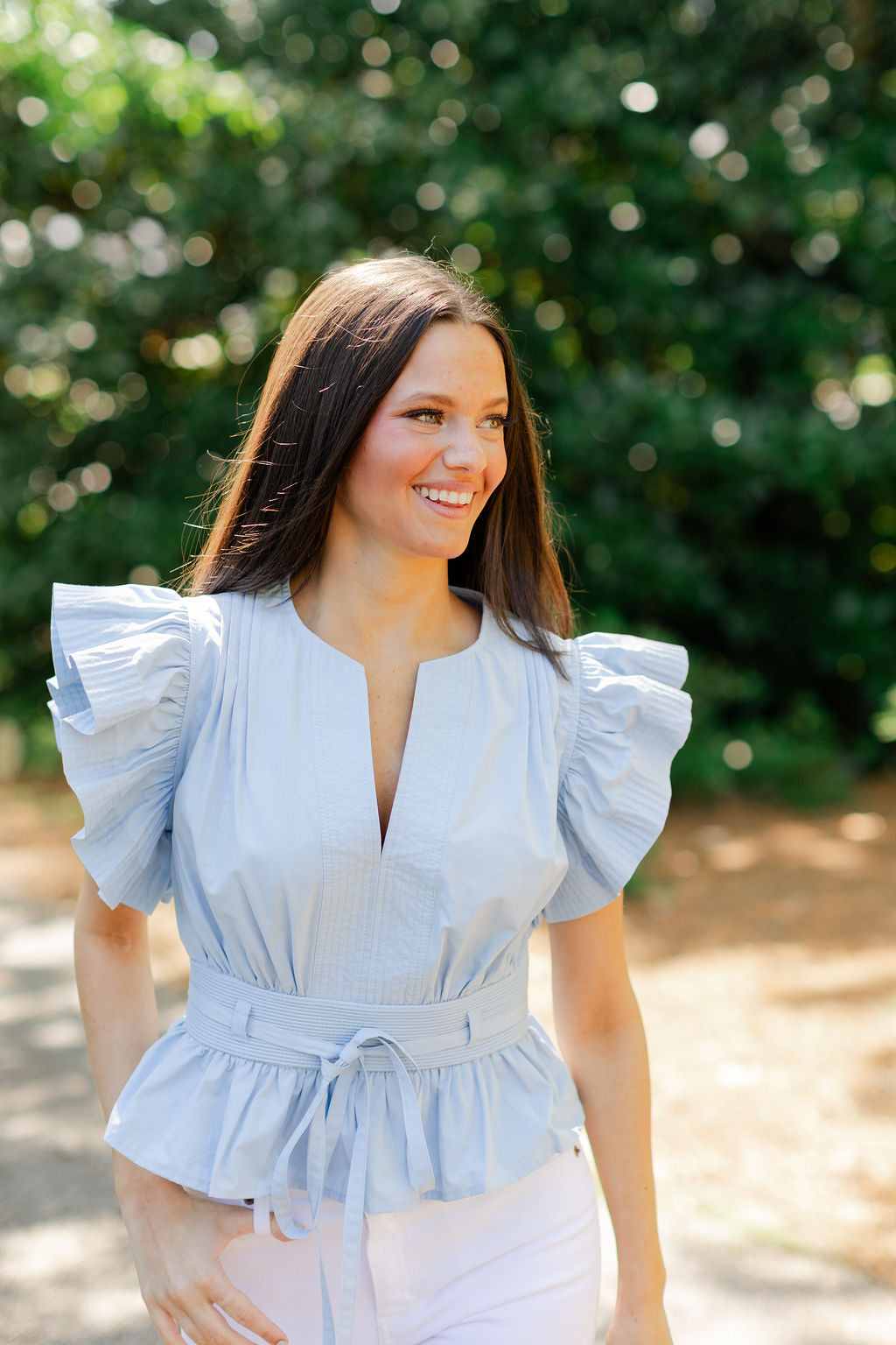 Flutter Sleeve Peplum Tie Top